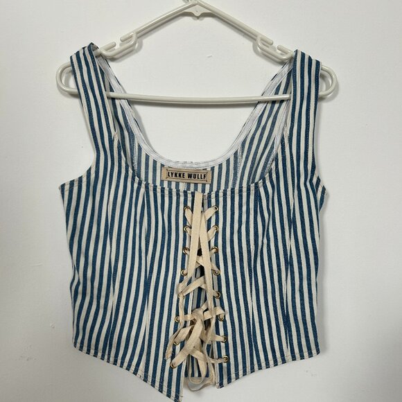 LYKKE WULLF CORSET STRIPED DENIM SIZE SMALL - Picture 1 of 2